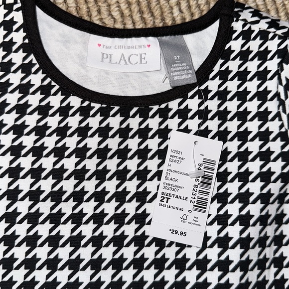 NWT Childrens Place Black and White Houndstooth dress 2T - Picture 2 of 3